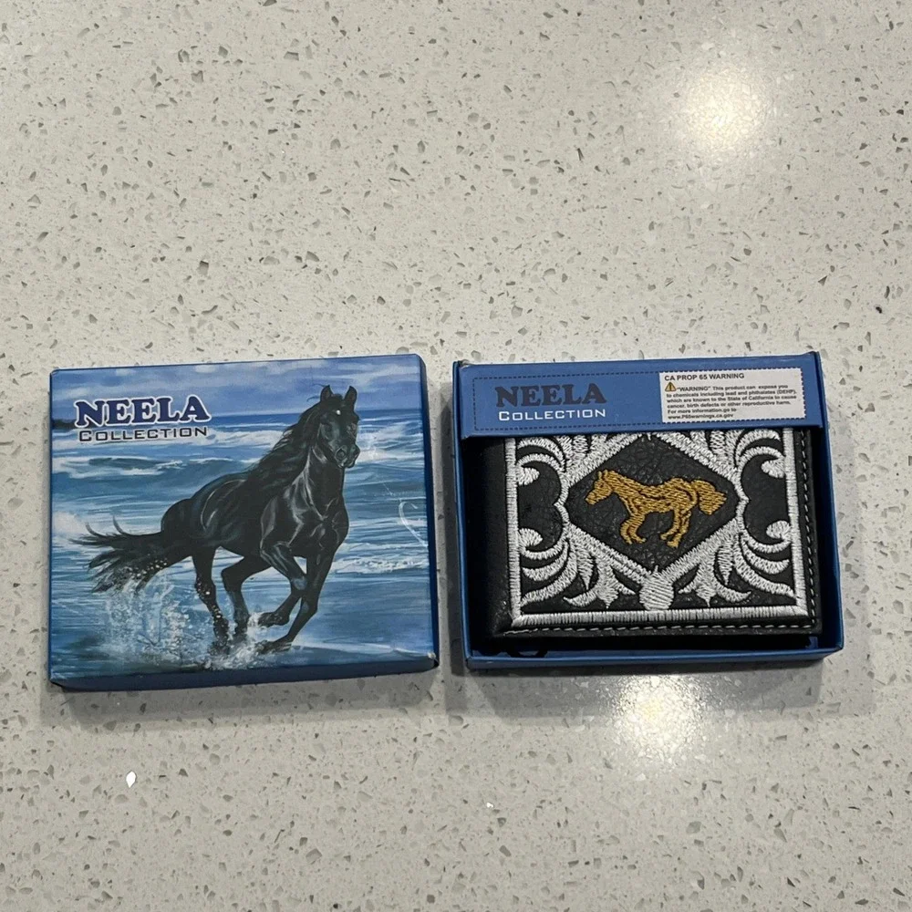 Neela Collection Horse Embroidered Bifold Wallet NIB
